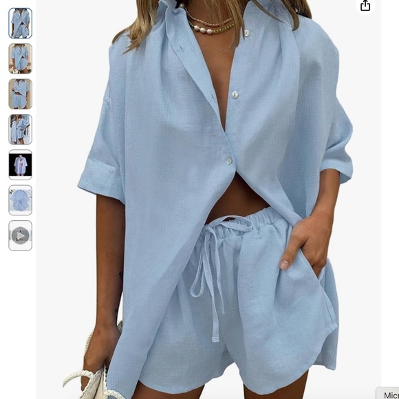 Amazon Linen Button Down & Short Set - Picture 1 of 4